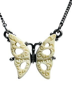 Lucky Brand White Butterfly Necklace Filigree Pendant